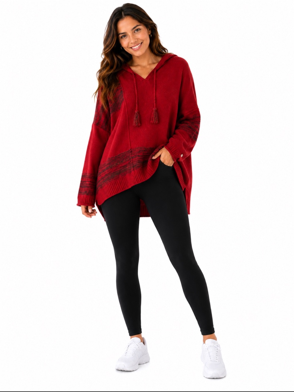 DG Simpli Zen Red Cotton Hooded Sweater XL Oversized Hi Low Tunic